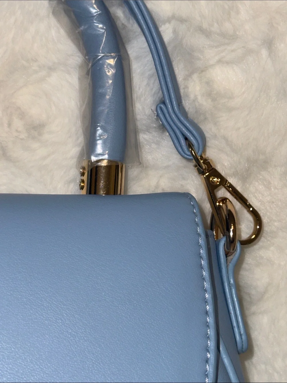 Light Blue Women's Saddle Crossbody Bag with Gold Hardware